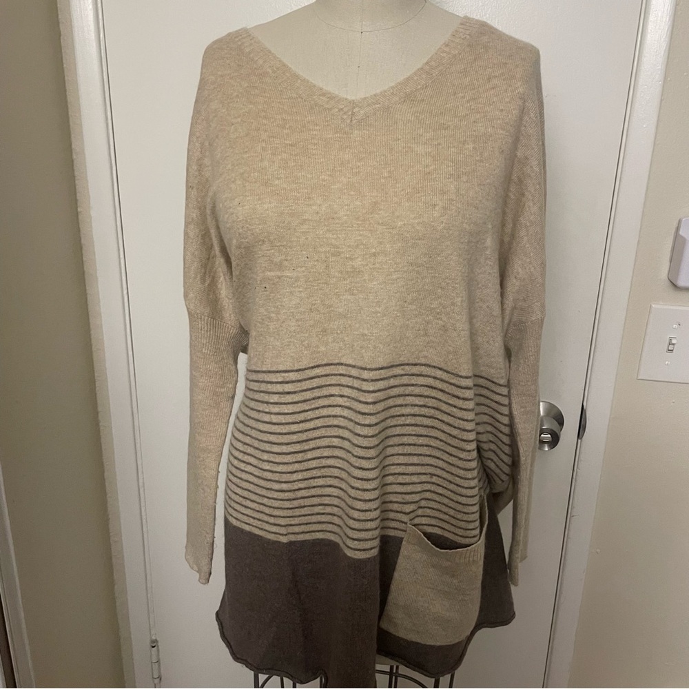 Peace Dove Outfitters - Tan brown striped sweater relaxed fit size L